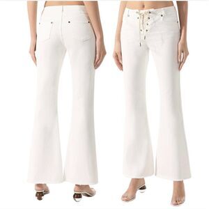 Zimmermann Goldie Lace-Up High Rise Flared Jeans Size 0 Off White Corset Front